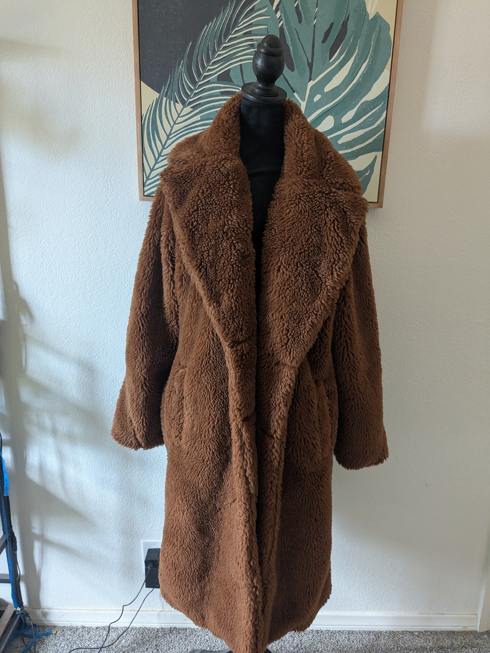 Women's Brown Faux-Shearling Long Coat